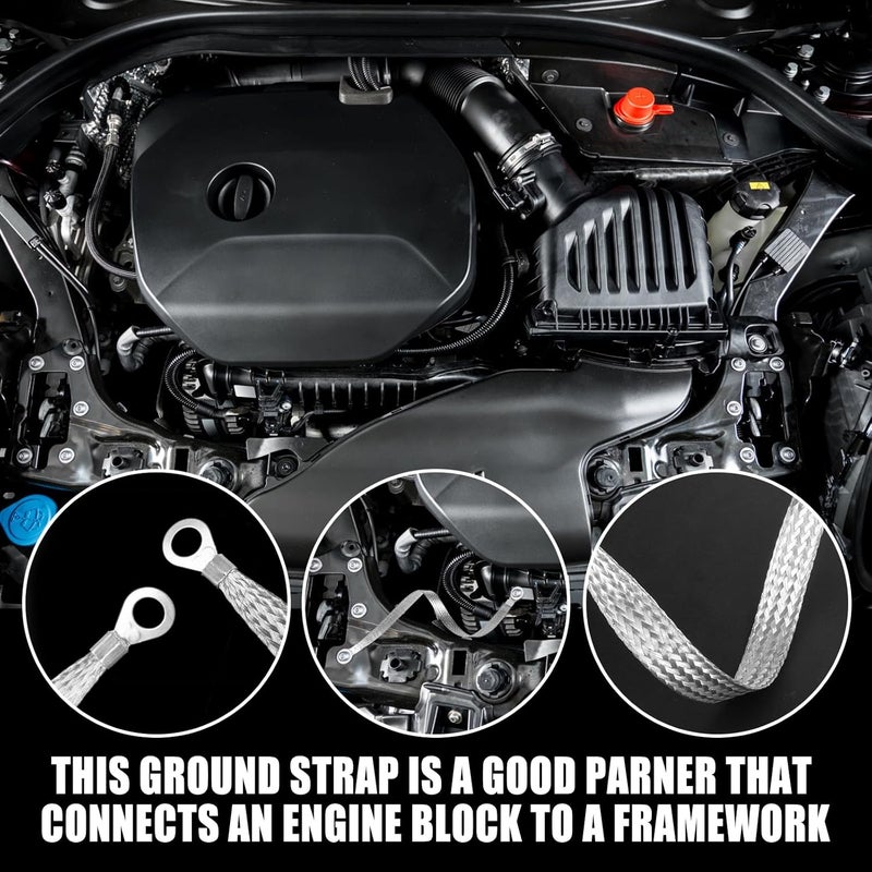 Draupnir 8pcs Ground Straps, 10/13/15/20 inch Grounding Strap Professional Vehicle Engine Grounding Strap Copper Braided GroundStrap Automotive Ground Straps Wire GroundStrap for Most Cars (Silver-Thicken) - Image 4
